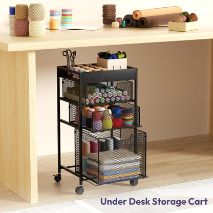 SWTYMIKI Rolling File Cart with Drawers - 4 Tier Under Desk Storage Craft Rolling Organizer Cart - Office Storage &Organization, Mobile Metal Filing Cabinet for Office and Home Espresso