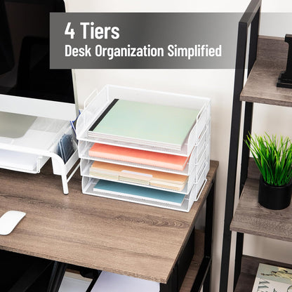 Mind Reader Stackable Paper Tray, Desktop Organizer, File Storage, Office, Metal Mesh, 4 Pcs., Black