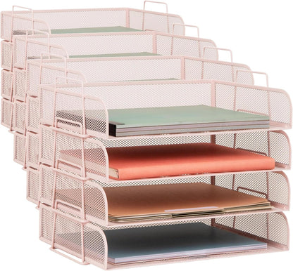 Mind Reader Stackable Paper Tray, Desktop Organizer, File Storage, Office, Metal Mesh, 4 Pcs., Black