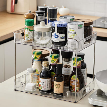 Goderewild 3 Tier Bathroom Counter Organizer, Multi-Purpose Cosmetics Skincare Shelf, Fits A4 Size Makeup Organizer for Office and Vanity Tray, Countertop Storage Solution for Kitchen,Bath.(Clear)