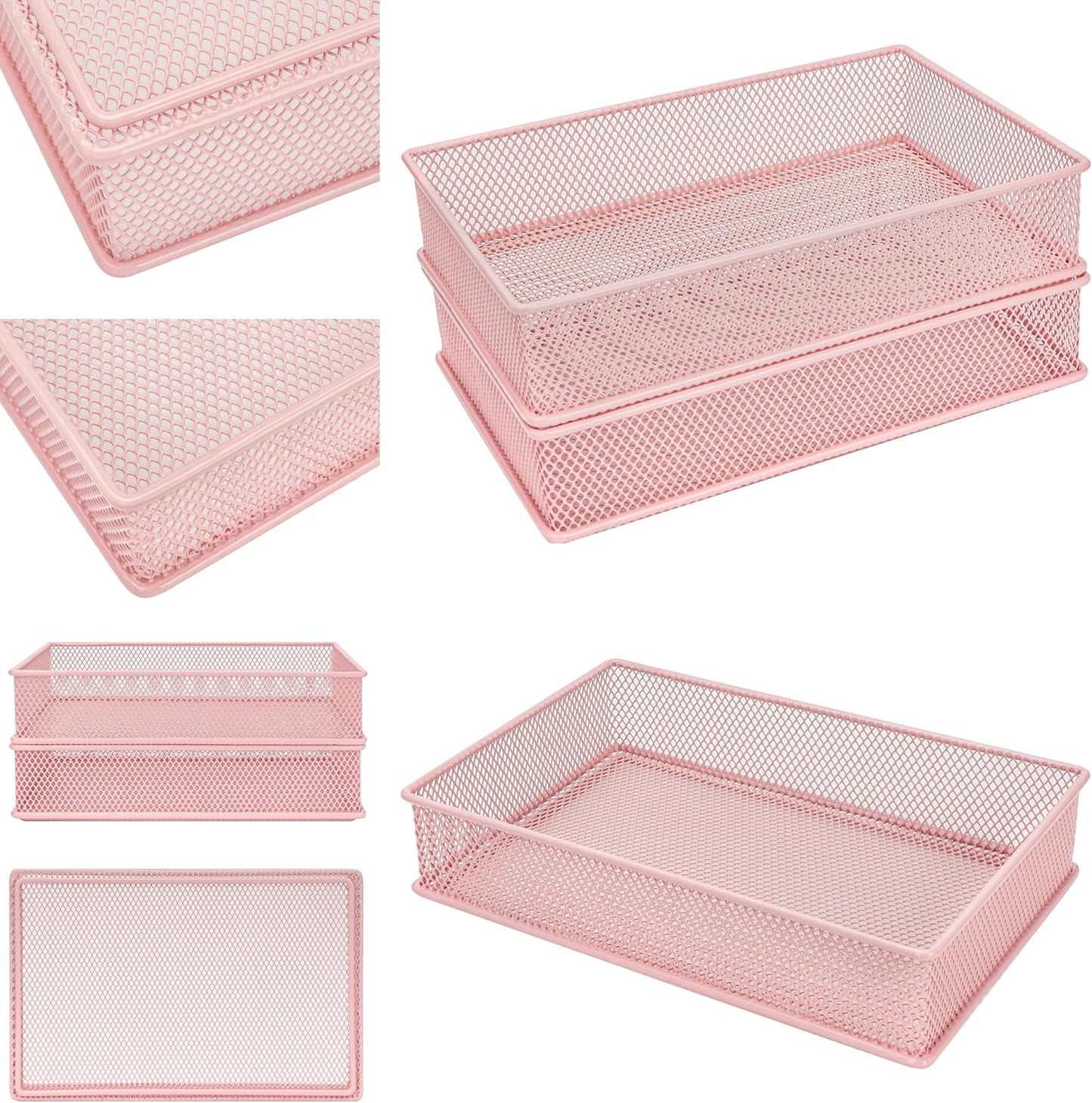 Annova Stackable Mesh Drawer Cabinet and Shelf Organizer Bins Storage Basket School Office Supply Holder Tray- Set of 2 (Gold, 3x3x2 Inch)