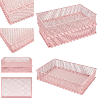 Annova Stackable Mesh Drawer Cabinet and Shelf Organizer Bins Storage Basket School Office Supply Holder Tray- Set of 2 (Gold, 3x3x2 Inch)