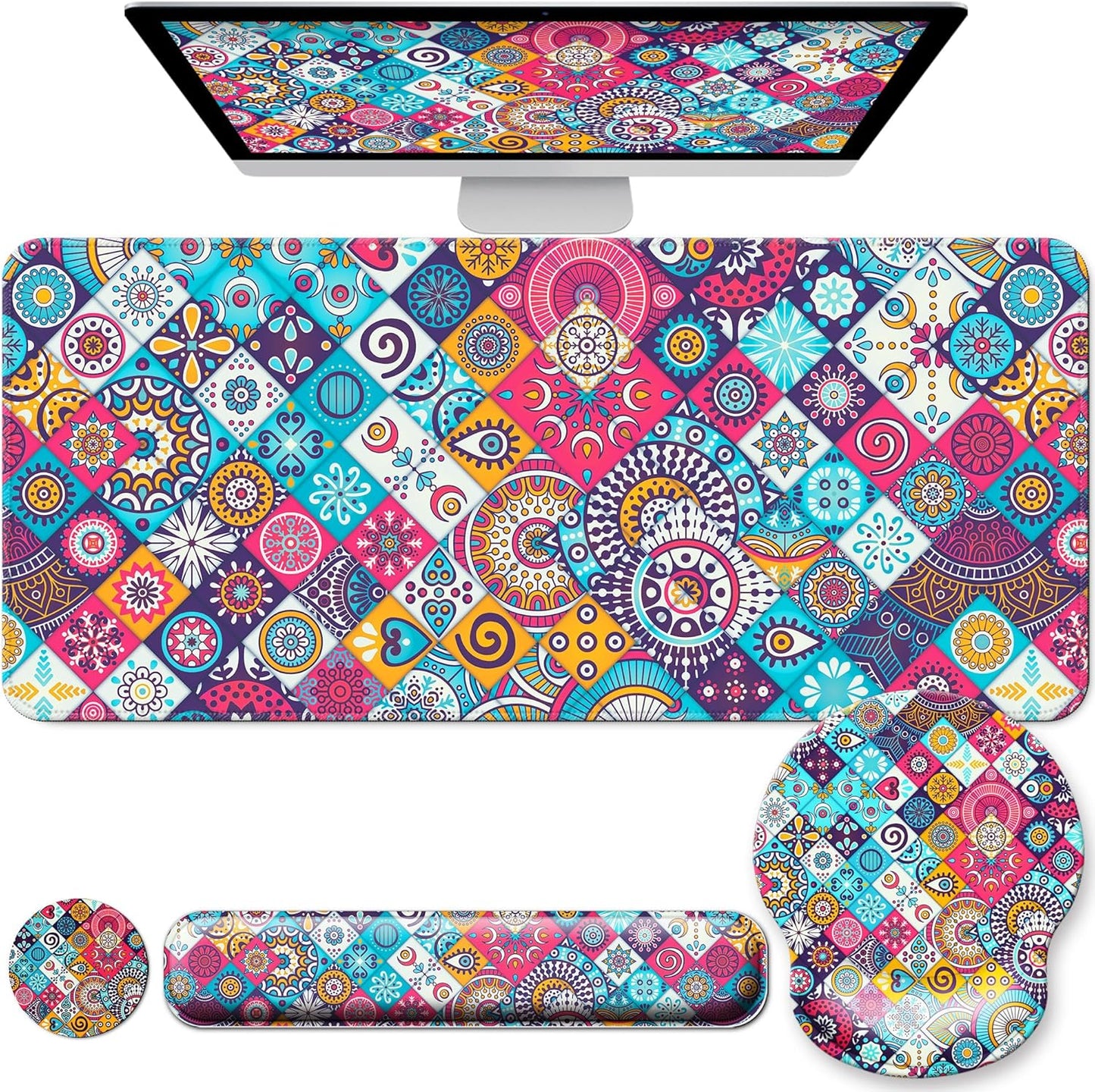 Desk Mat Set + Keyboard and Mouse Pad with Wrist Rest Support,4-in-1 Large Mousepad Computer Mats for Desktop Home & Office-Purple Butterflies