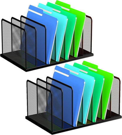 Kuntine.B Desk File Organizer 5 Sections Upright Mesh Desktop Organizer File Sorter Office Organization File Holder for Home, Office & Classroom