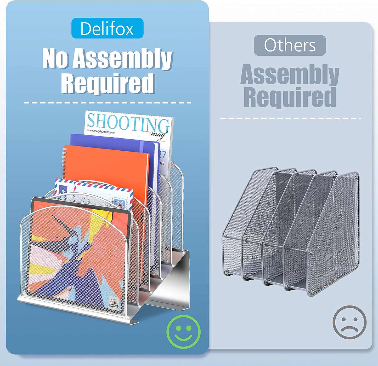 Delifox Inclined Desk File Organizer,Vertical File Folder Holder Stand Metal Rack File Sorter for Office Classroom Desktop Organization