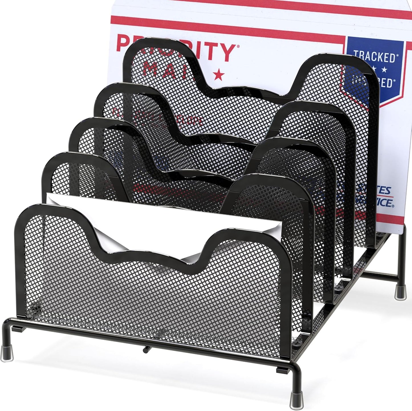 Simple Houseware Desk 5 Sections Step File Sorter Organizer, Black