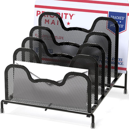 Simple Houseware Desk 5 Sections Step File Sorter Organizer, Black