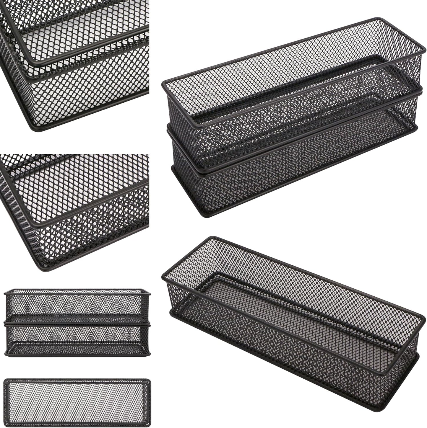 Annova Stackable Mesh Drawer Cabinet and Shelf Organizer Bins Storage Basket School Office Supply Holder Tray- Set of 2 (Gold, 3x3x2 Inch)