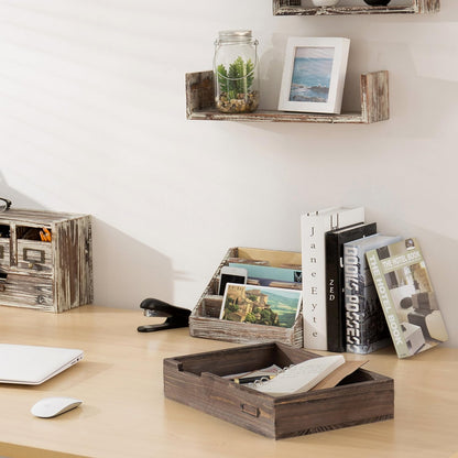 MyGift Distressed Brown Vintage Wood Paper Tray, Office Desktop Document, File Folder, Magazine Holder Tray