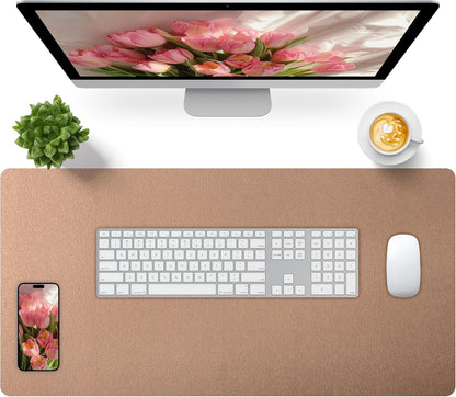 Bloss Leather Desk Pad and Keyboard Wrist Rest, Large Mouse Pad + Keyboard Pad+Mouse Wrist Support, Non-Slip Desk Mat Protector for Office, Home(31.5×15.7 Inches,Beige)
