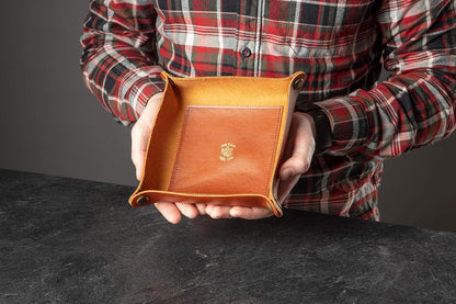 USA Handmade Premium Leather Valet Tray, Folds Flat! Dice Rolling Basket and Organizer with Brass Snaps - Reinforced Base - for Keys, Jewelry, Coin, EDC, Watch Storage Caddy - Black XLarge