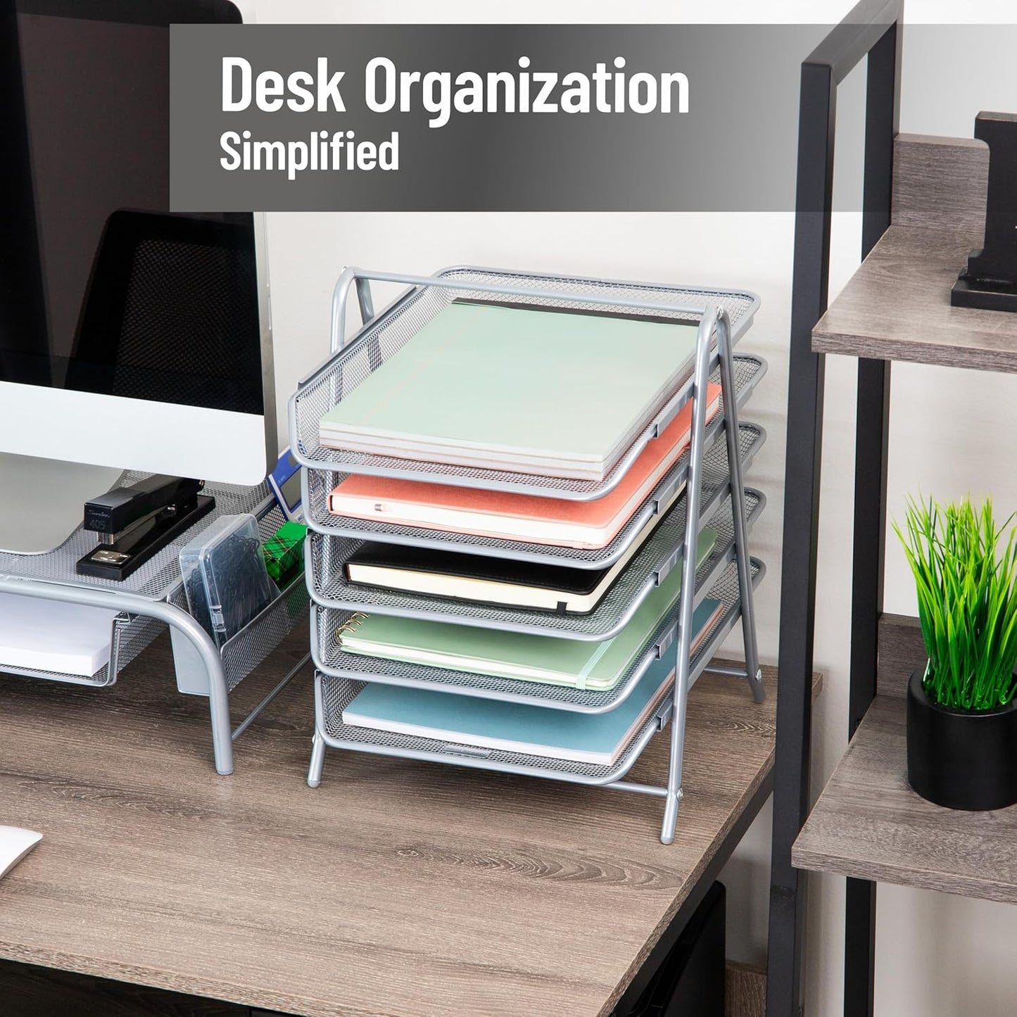 Mind Reader 5-Tier Paper Tray Organizer, Vertical Desktop File Storage Rack, Office, Metal Mesh, Black