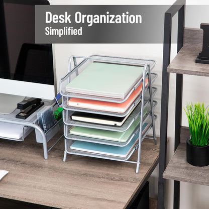 Mind Reader 5-Tier Paper Tray Organizer, Vertical Desktop File Storage Rack, Office, Metal Mesh, Black