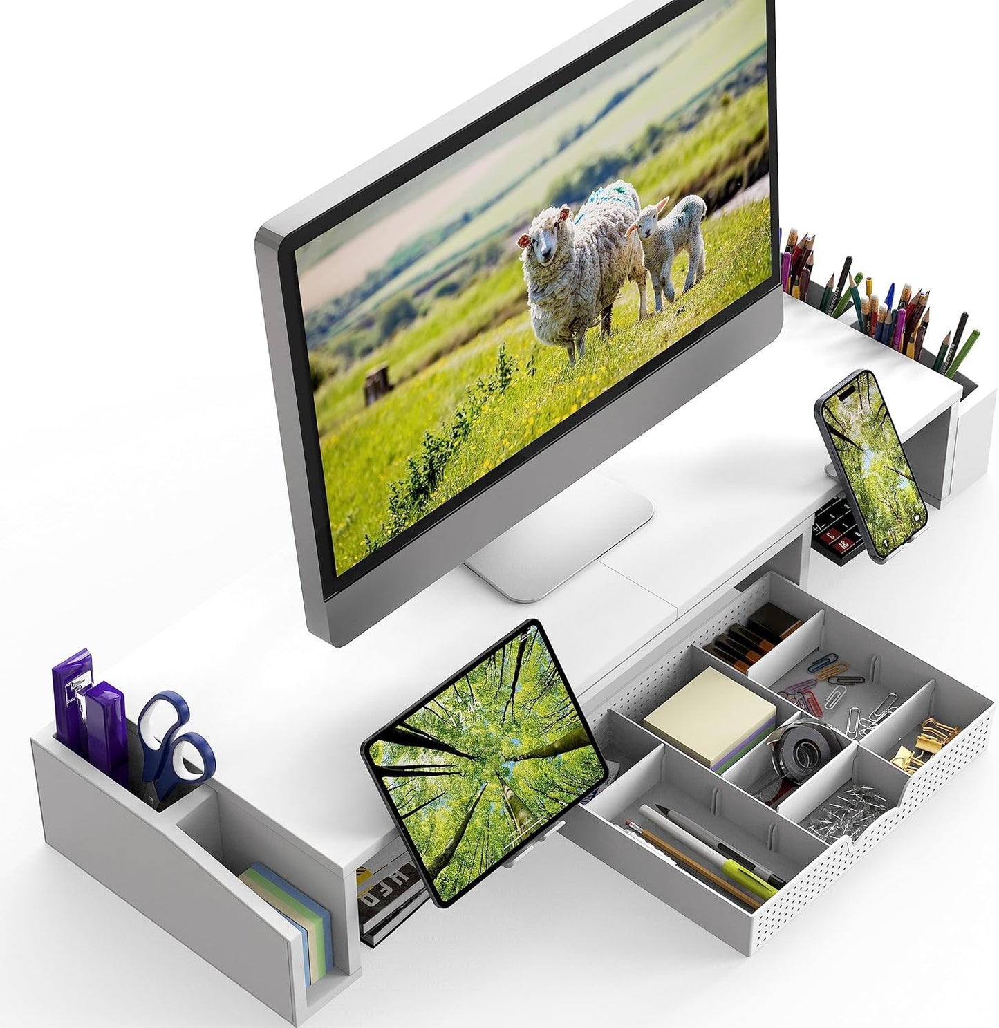Simple Houseware Desk Dual Monitor Stand Riser with Drawer, Black