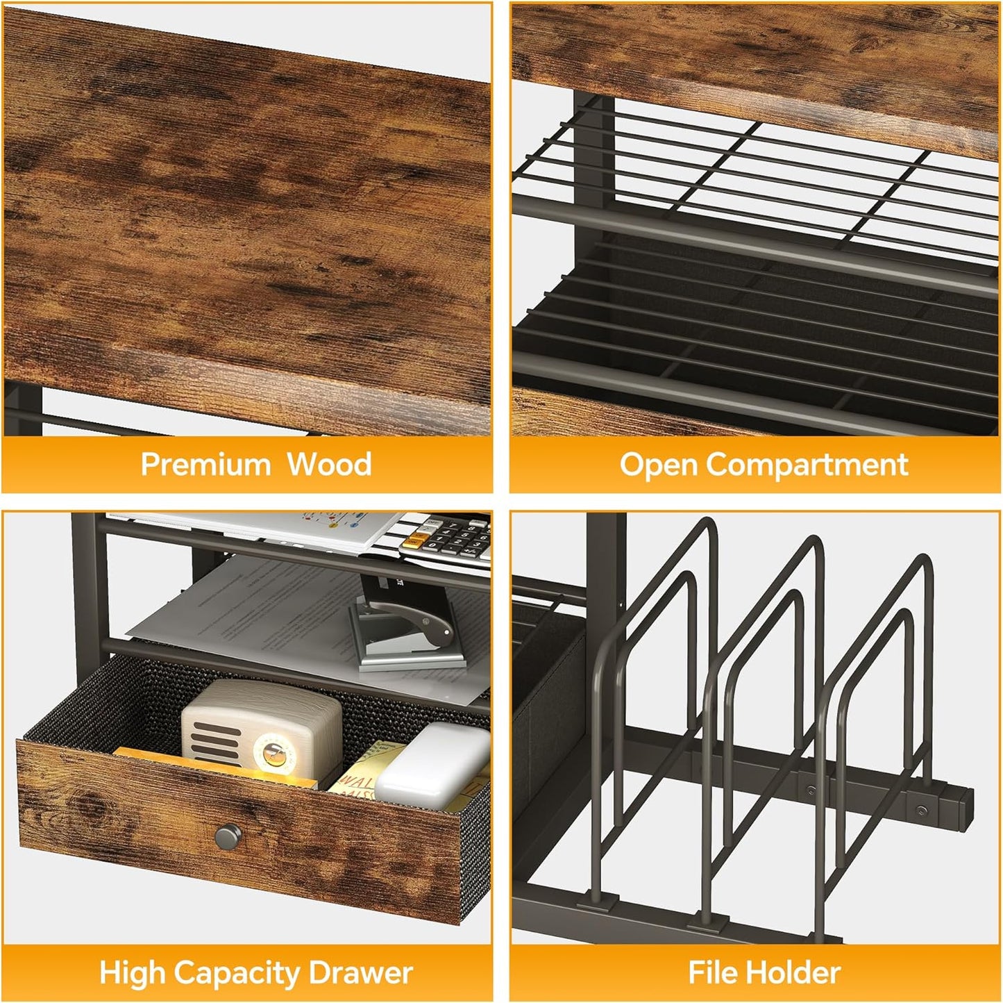 Homeiju Wood Desk Organizer with Drawers, Desk File Organizer with 3 Vertical File Holders, File Shelf,Storage for Mail, Supplies,Classroom Organization