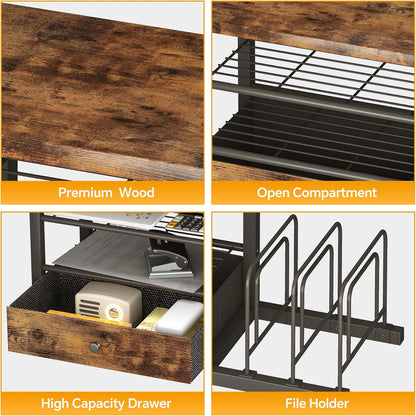 Homeiju Wood Desk Organizer with Drawers, Desk File Organizer with 3 Vertical File Holders, File Shelf,Storage for Mail, Supplies,Classroom Organization