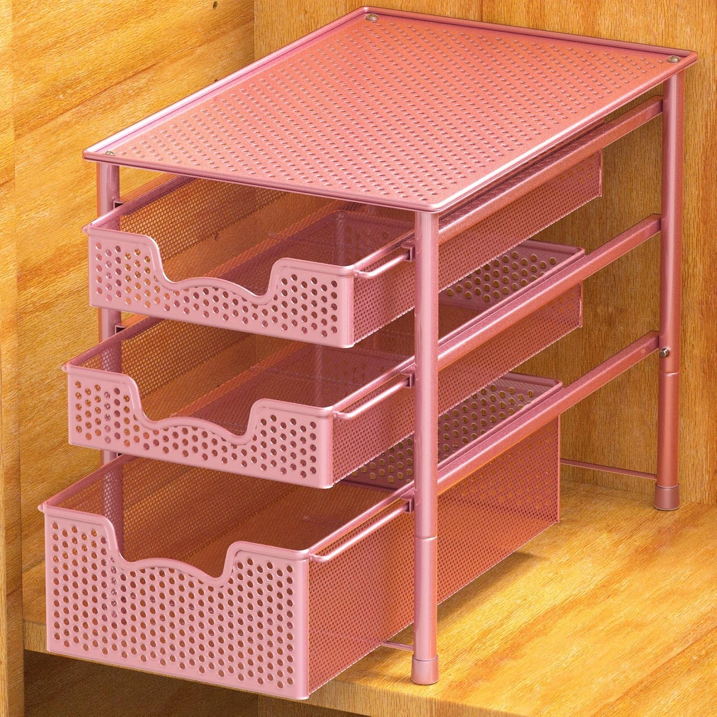 Simple Houseware Stackable 3 Tier Sliding Basket Organizer Drawer, Silver