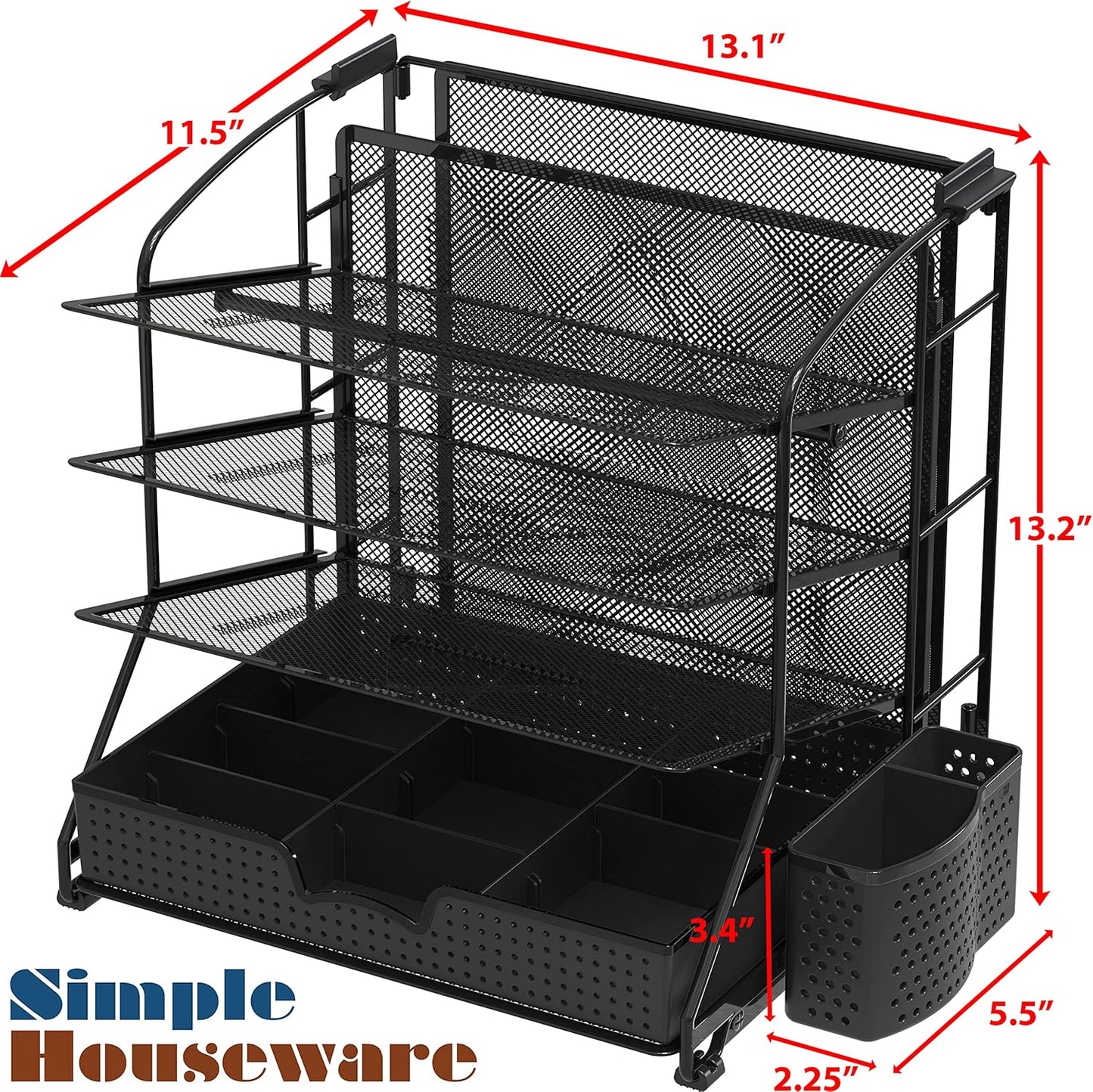 Simple Houseware Desktop Document Tray Organizer with Sliding Drawer/Caddy/Hanging File Section, Black