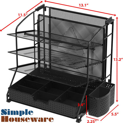 Simple Houseware Desktop Document Tray Organizer with Sliding Drawer/Caddy/Hanging File Section, Black