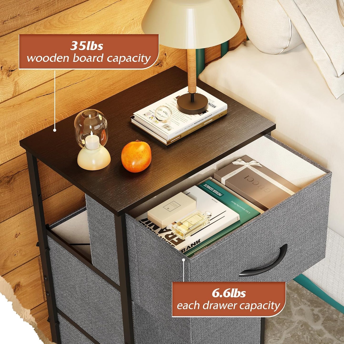 WLIVE Dresser with 3 Drawers, Fabric Nightstand, Cabinet with Wheels, Organizer Storage Dresser for Bedroom, Office, Entryway, Closets, Sturdy Steel Frame, Wood Top, Easy Pull Handle, White