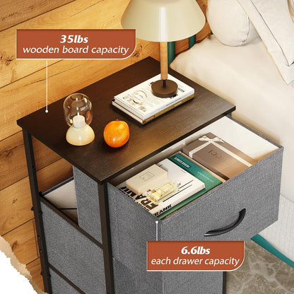 WLIVE Dresser with 3 Drawers, Fabric Nightstand, Cabinet with Wheels, Organizer Storage Dresser for Bedroom, Office, Entryway, Closets, Sturdy Steel Frame, Wood Top, Easy Pull Handle, White