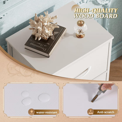 WLIVE Dresser with 3 Drawers, Fabric Nightstand, Cabinet with Wheels, Organizer Storage Dresser for Bedroom, Office, Entryway, Closets, Sturdy Steel Frame, Wood Top, Easy Pull Handle, White