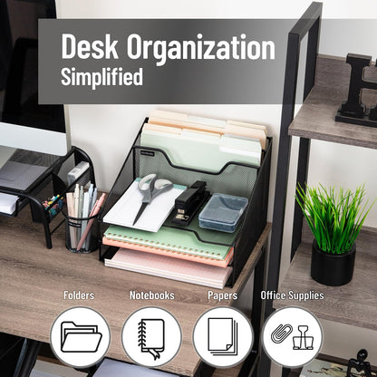 Mind Reader Metal Mesh Desktop File Organizer, 3-Tier Paper Tray with 5 Compartments, Office Mail Sorter, White