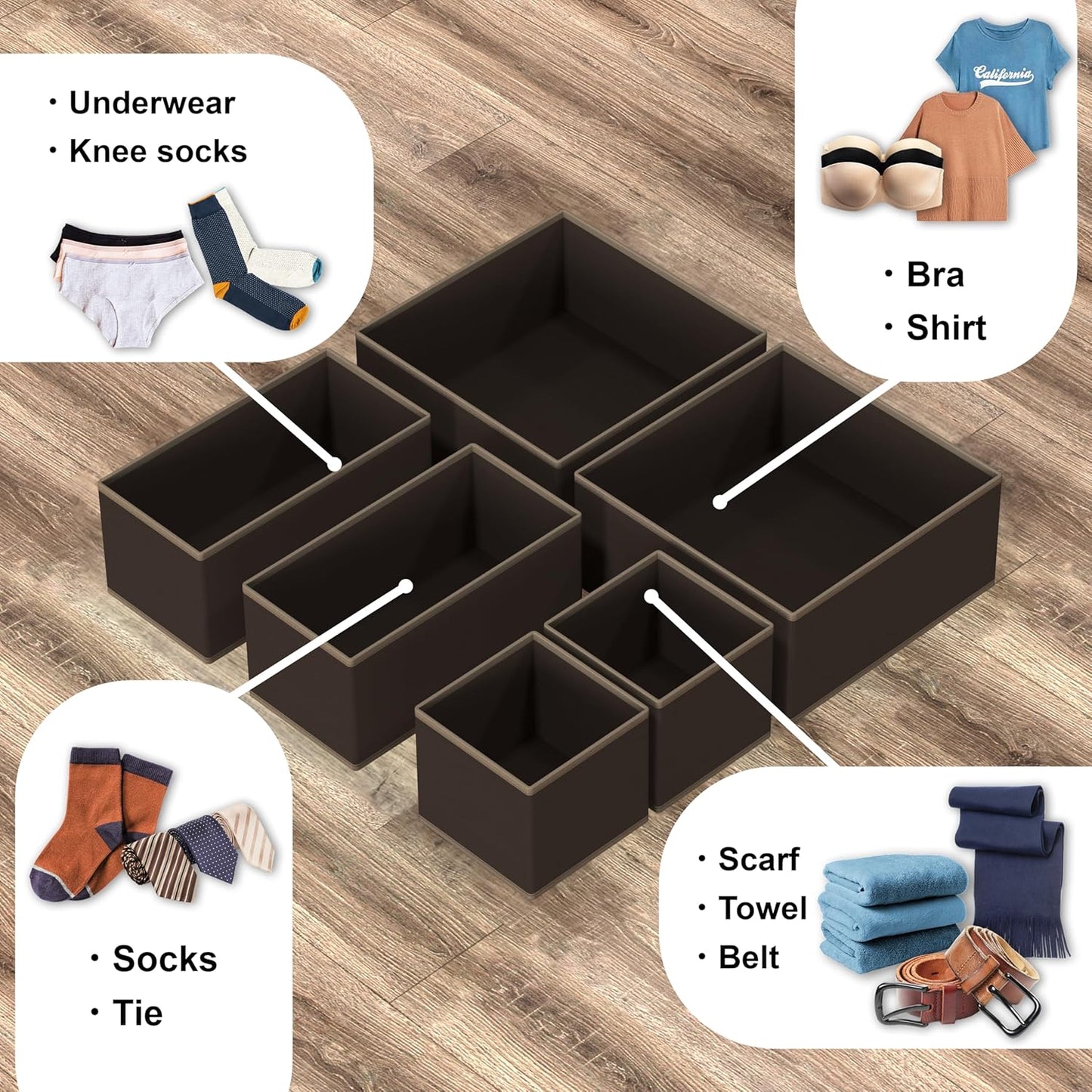 SIMPLE HOUSEWARE Foldable Drawer Organizer for Clothes/Underwear/Panty/Onesie Stocking Bin, Set of 12, Black