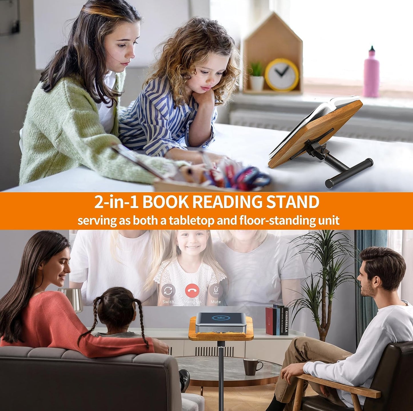 NAMON 2-in-1 Dual-use Floor & Desktop Book Stand, Sturdy Metal & Wood Build, Height Adjustable from 16.5" to 51", Floor Reading Stand for Sheet Music, Cookbooks, Projector (White, 11.8" x 16.5" Panel)