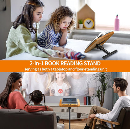 NAMON 2-in-1 Dual-use Floor & Desktop Book Stand, Sturdy Metal & Wood Build, Height Adjustable from 16.5" to 51", Floor Reading Stand for Sheet Music, Cookbooks, Projector (White, 11.8" x 16.5" Panel)