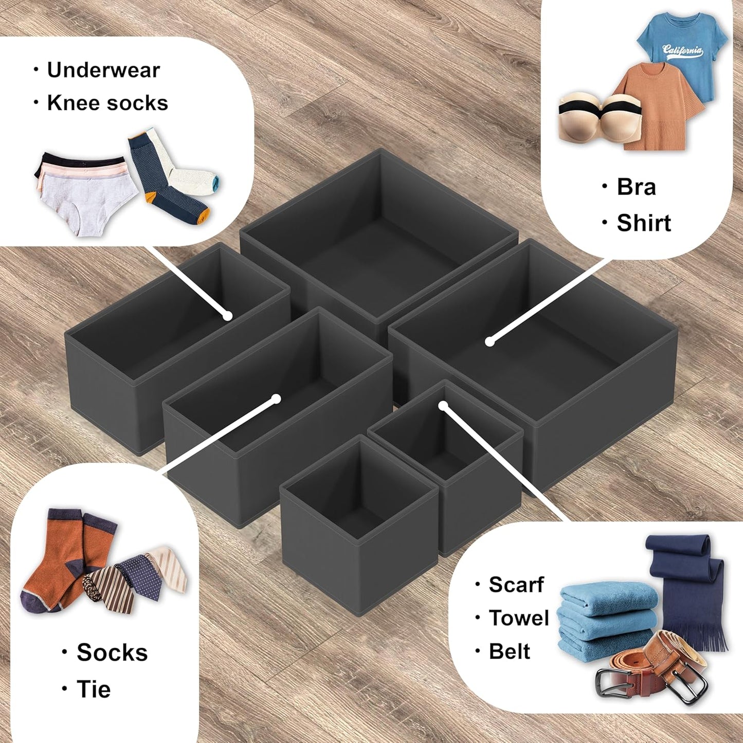 SIMPLE HOUSEWARE Foldable Drawer Organizer for Clothes/Underwear/Panty/Onesie Stocking Bin, Set of 12, Black