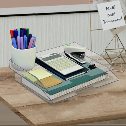 Acrimet 2 Tier Paper Organizer Letter Tray – Plastic Stackable Desk File Organizer, Side Load Paper Sorter for Letter/A4 Office File Folder Holder – Clear Crystal