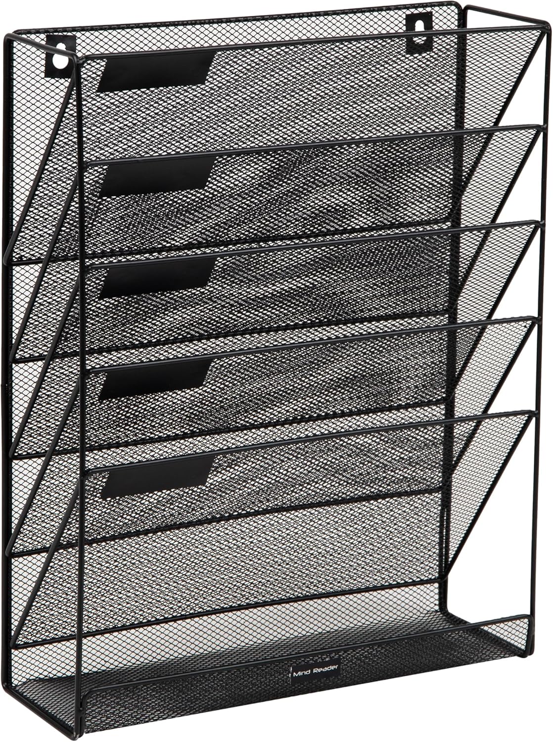 Mind Reader 5-Pocket Vertical File Storage, Desktop Organizer, Wall Mount, Office, Metal Mesh, Pink