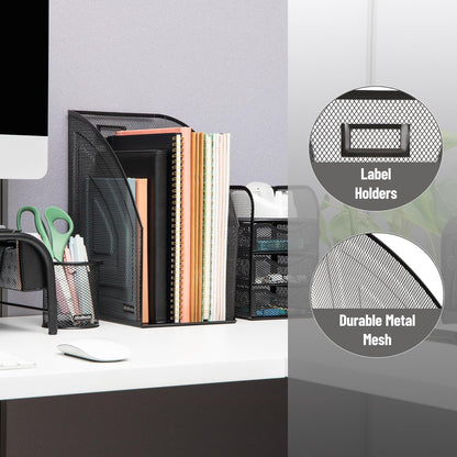 Mind Reader Vertical File Organizers, Desktop File Holders for Folders, Magazines, and Paperwork, Workspace Organizer, Metal Mesh, Set of 2, Black