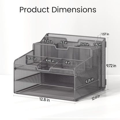 Lavatino Desk Organizer - Metal Mesh with 2 Paper Letter Trays, 7 Flexible Dividers, 2 Vertical File Holders for Office/Home/Classroom Supplies, Desk Organizers and Accessories, Black