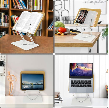 Book Stand Laptop Stand Adjustable Book Holder Tray with Page Paper Clips Ergonomic Multi Heights Angles Adjustable Cooking Bookstands for Textbook Recipe Magazine Laptop Tablet Portable