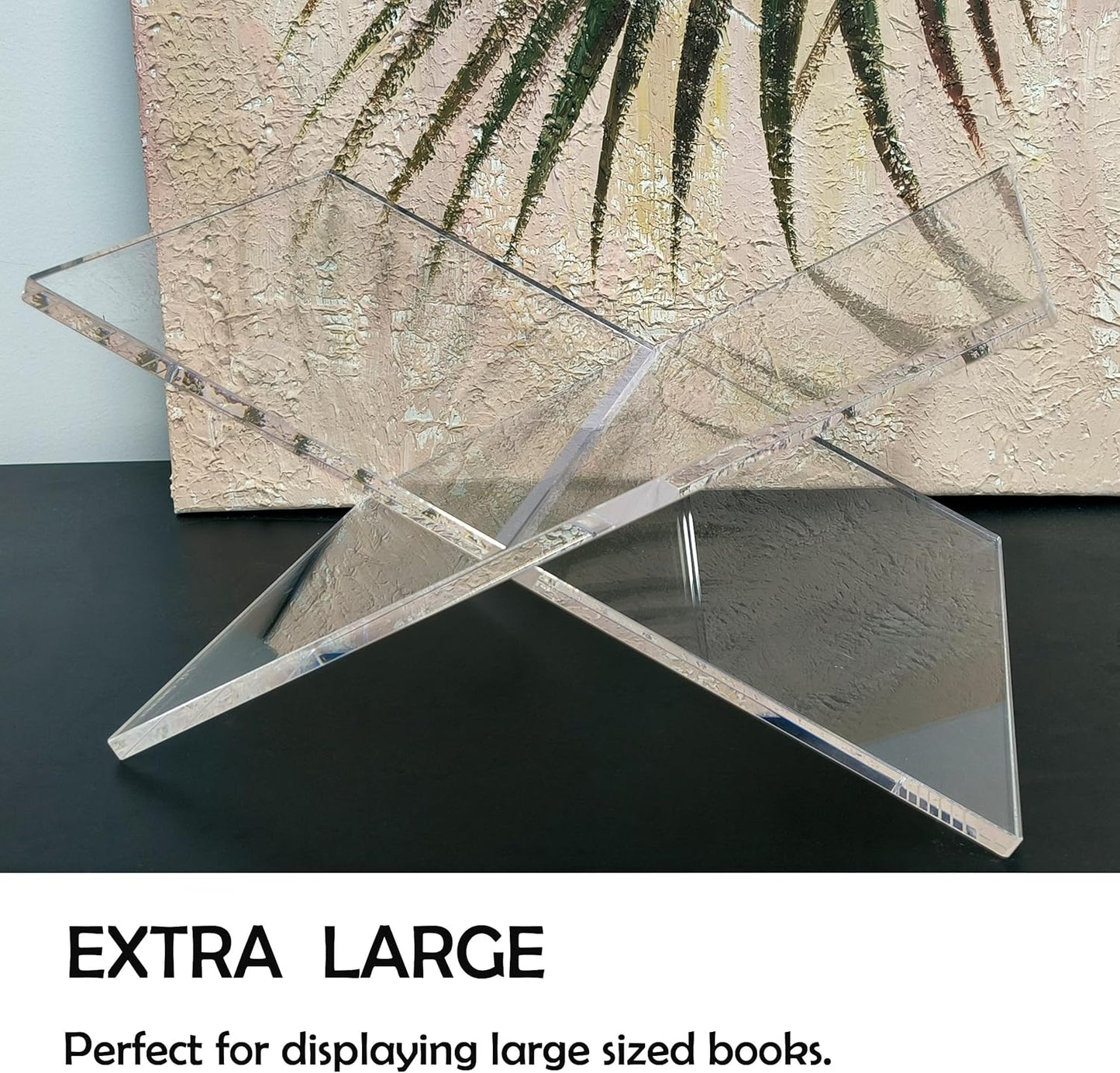Large Clear Acrylic Book Stand - Perfect for Displaying Open Books on Your Coffee Table - Ideal for Bibles, Cook Book, Guest Books, Magazines, with a Lucite Paperweight(Marble Pattern)