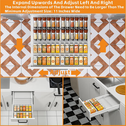 Yieach 8 Pack Adjustable In Drawer Spice Organizer - Expandable From 11'' to 22'' - Acrylic Drawer Seasoning Organizer,Clear Spice Organization Tray for Cabinet Drawers Condiment,Nail Polish and Jar