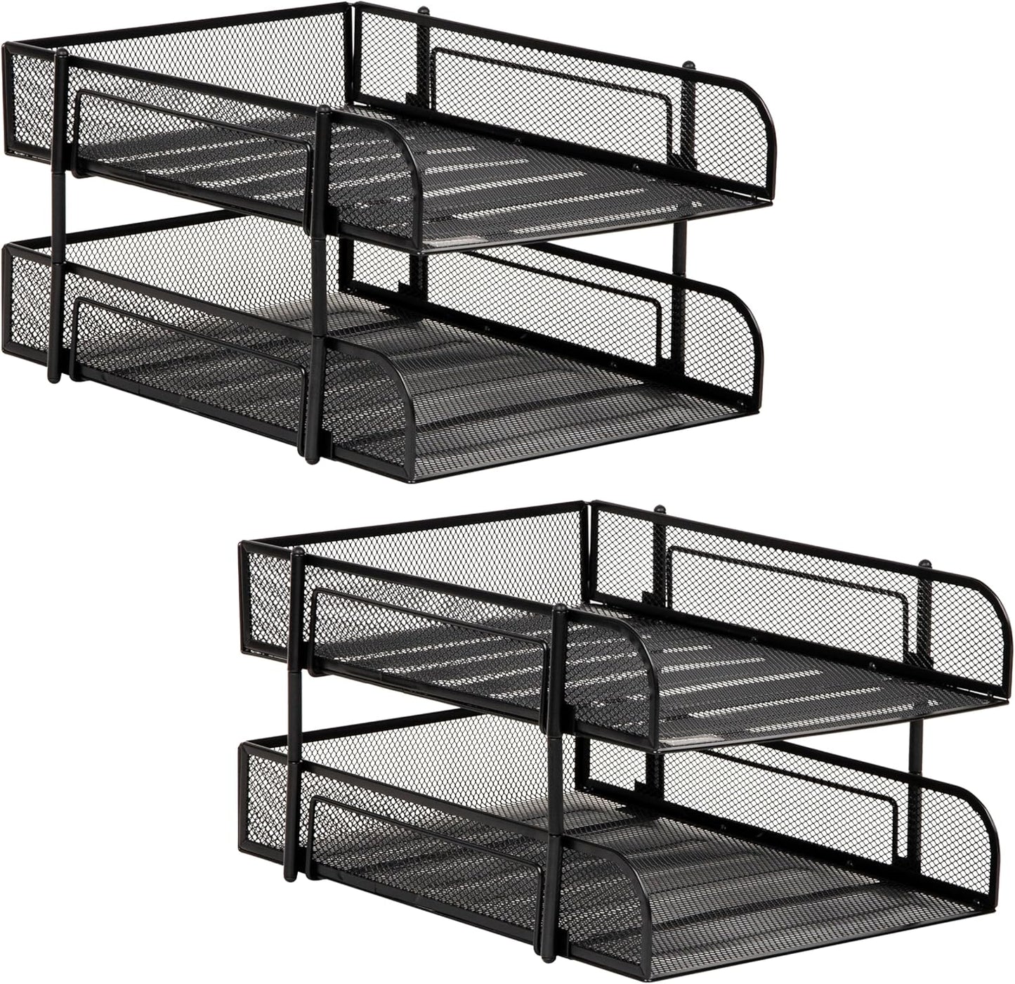 Mind Reader Paper Tray, Desk Organizer, Stackable, Storage, Office, Metal Mesh, 10.5" L x 13.25" W x 7.5" H, Set of 2, Black