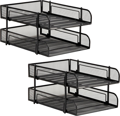 Mind Reader Paper Tray, Desk Organizer, Stackable, Storage, Office, Metal Mesh, 10.5" L x 13.25" W x 7.5" H, Set of 2, Black