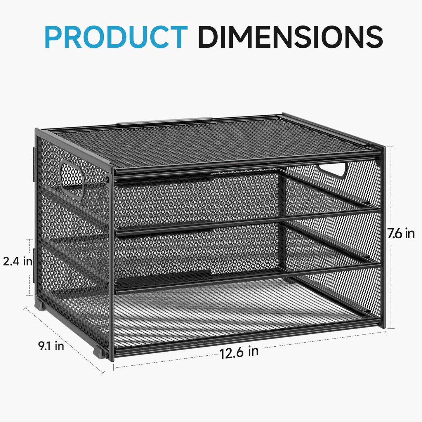 Lavatino 3-Tier Letter Tray Desk Paper Organizer – Black Mesh Metal File Tray Organizer for Desk, Office Supplies & Home Organization | Fits A4/Letter Paper, Mail, Magazines and Office Accessories
