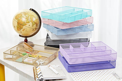 Annova Desk Drawer Organizer Tray for Office Organization - Metal Mesh - Storage Tray with Dividers for Pens, Desktop Accessories, Bathroom, Kitchen, Makeup and Office Supplies (Small, Gold)