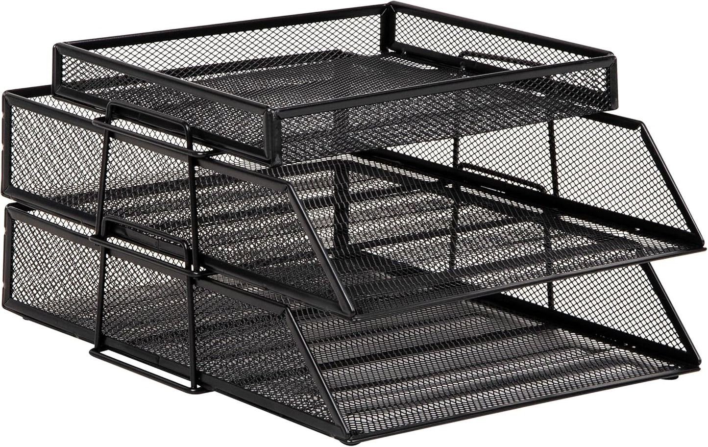 Mind Reader 2 Tier Paper Tray with Top Supply Compartment, Desktop File Organizer, Metal Mesh, Black