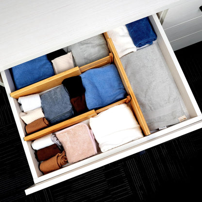 Utoplike 4 pcs Bamboo Kitchen Drawer Dividers Large, Adjustable Drawer Organizers, Spring Loaded, Expandable Organization Works in Kitchen, Dresser, Bathroom, Bedroom, Drawer, Desk