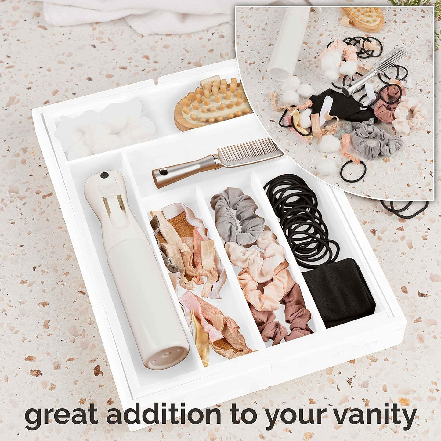 Masirs Expandable Utensil Drawer Organizer - BPA-Free Plastic Clear Silverware Tray with Multiple Compartments - Non-Slip Cutlery Storage for Kitchen, Bathroom, or Office Drawers (Clear)