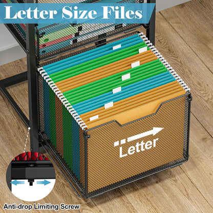 Sbanmao Rolling File Cart with 2 Storage Drawers, Mobile File Cabinet with Wheels, Hanging File Folder Organizer, Under Desk Storage, Printer Stand Utility Cart Filing Cabinet for Home Office,Black