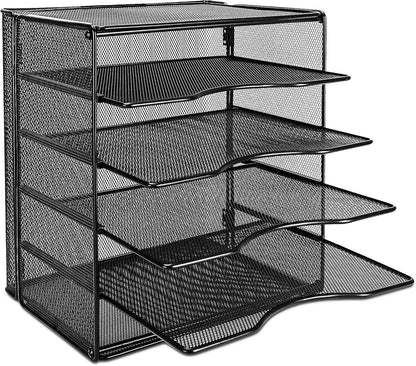 Amazon Basics 5-Tier Mesh Desk Organizer, File Holder, Paper Sorter for Office Supplies, Mail, Documents, 13.6 x 9.5 x 12.8 inches, Black
