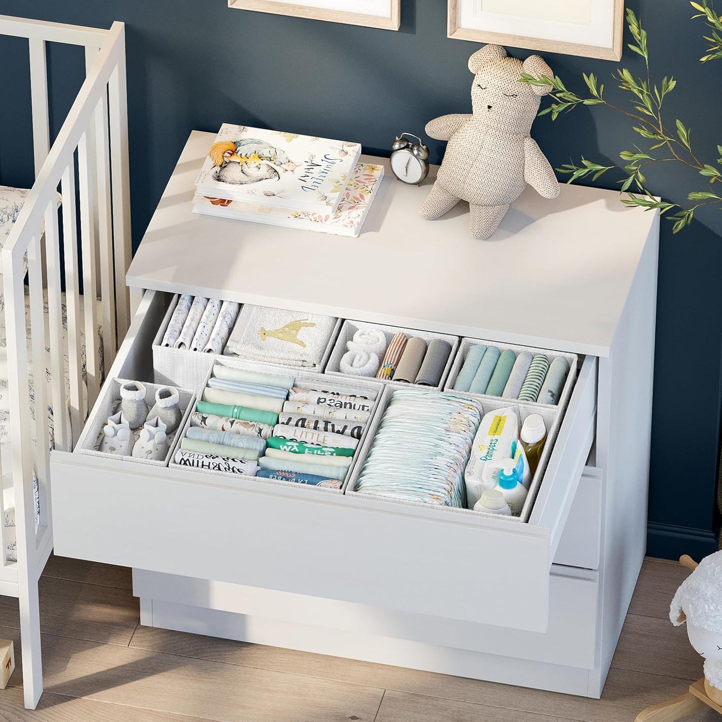 Drawer Organizer Clothes Set of 12 Grey - Dresser Organizer For Nursery, Bedroom, Closet - The Perfect Baby Clothes Organizer and Storage & General Nursery Organization or Dresser Drawer Organizers
