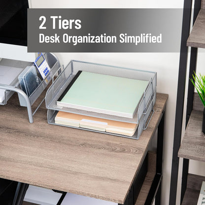 Mind Reader Stackable Paper Tray, Desktop Organizer, File Storage, Office, Metal Mesh, 2 Pcs., Black