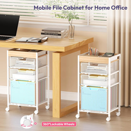 SWTYMIKI Rolling File Cart with Drawers - 4 Tier Under Desk Storage Craft Rolling Organizer Cart - Office Storage &Organization, Mobile Metal Filing Cabinet for Office and Home Espresso